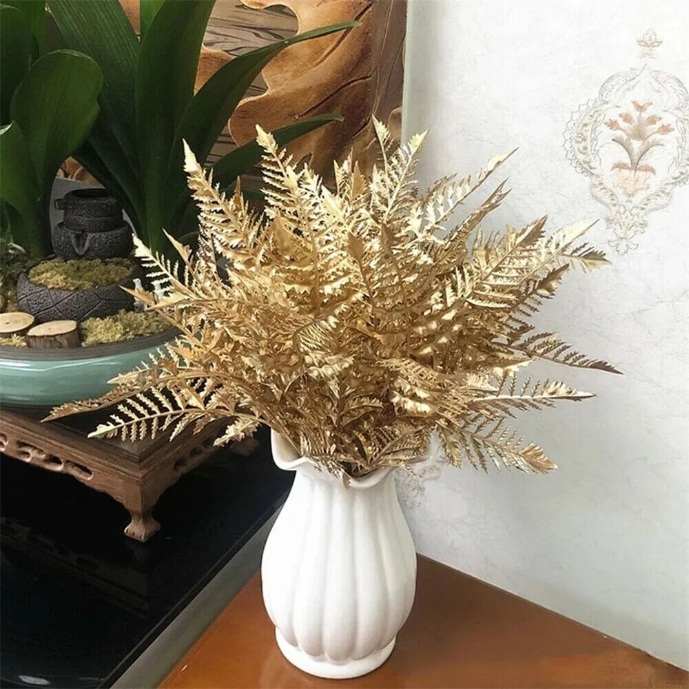 Gold Artificial Fake Leaves Plants for Party Decoration