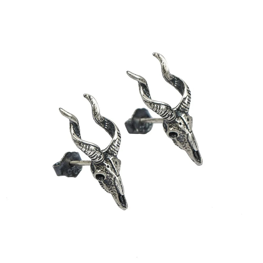 MKENDN 925 Sterling Silver Creative Retro Sheep Head Stud Earring Trendy Street Gothic Punk Style For Men Women Fine Jewelry