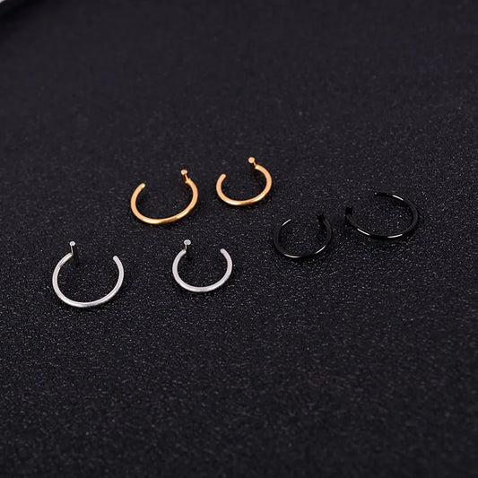 Punk 8/10mm Titanium Steel Lip Rings Cuff Clip on Fake Labret Piercing Ear Nose Hoops Unisex Women Septum Body Jewelry