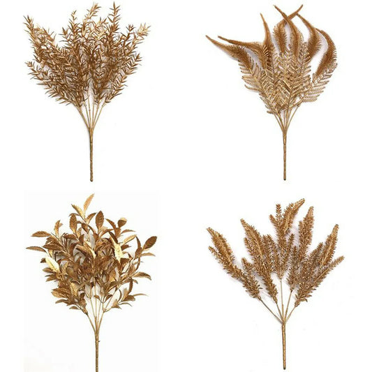 Gold Artificial Fake Leaves Plants for Party Decoration