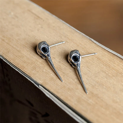 MKENDN Retro 925 Sterling Silver Hummingbird Bones Stud Earrings Punk Earrings Vintage Gothic Jewelry Gifts For Men Women