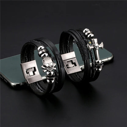 Genuine Leather Multilayer Anchor Bracelet for Men