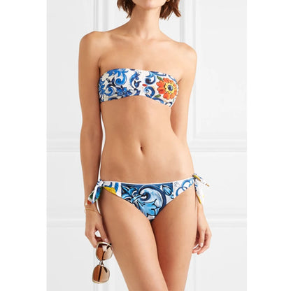 Women’s Sunflower Print Bikini Set – High Waist, Sexy Tube Top, Padded Swimwear