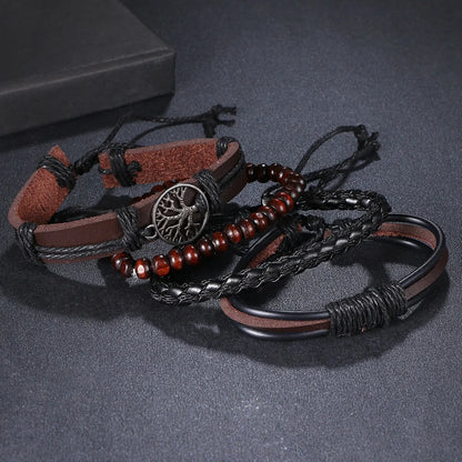 IFMIA 3/4Pcs Set Braided Wrap Leather Bracelets for Men – Vintage Life Tree & Rudder Charm