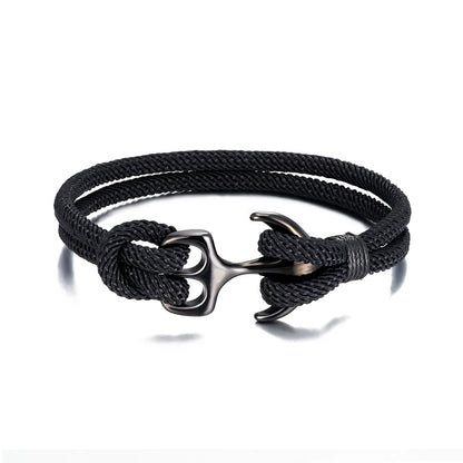 Men Stylish Anchor Bracelets with Double-Strand Rope and Steel Buckle