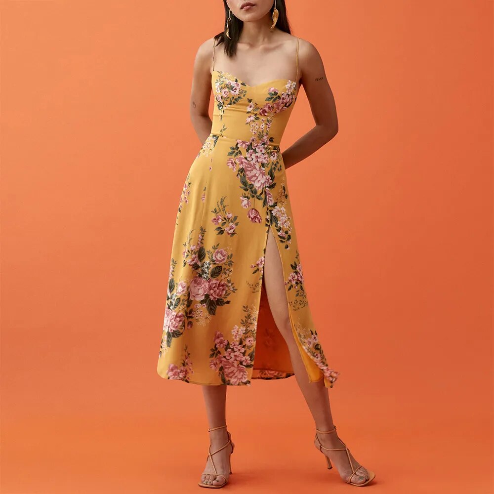 Elegant Floral Vintage Midi Summer Dress For Women