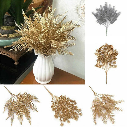 Gold Artificial Fake Leaves Plants for Party Decoration