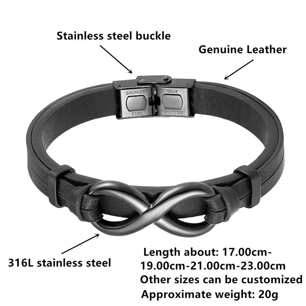 8 Words Charm Leather Bracelet for Men | Hiphop Fashion Stainless Steel Multi-layer Bangle