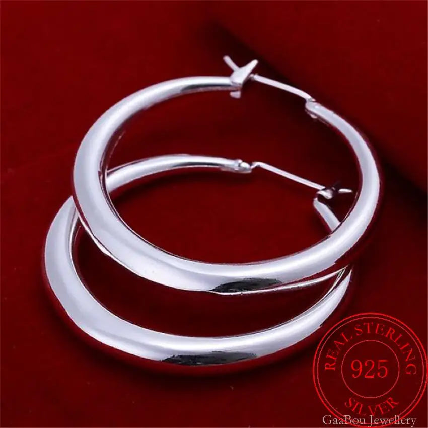 925 Sterling Silver 33mm Big Circle Round Hoop Earring For Women Unusual Earrings 2022 Trend Christmas Jewelry