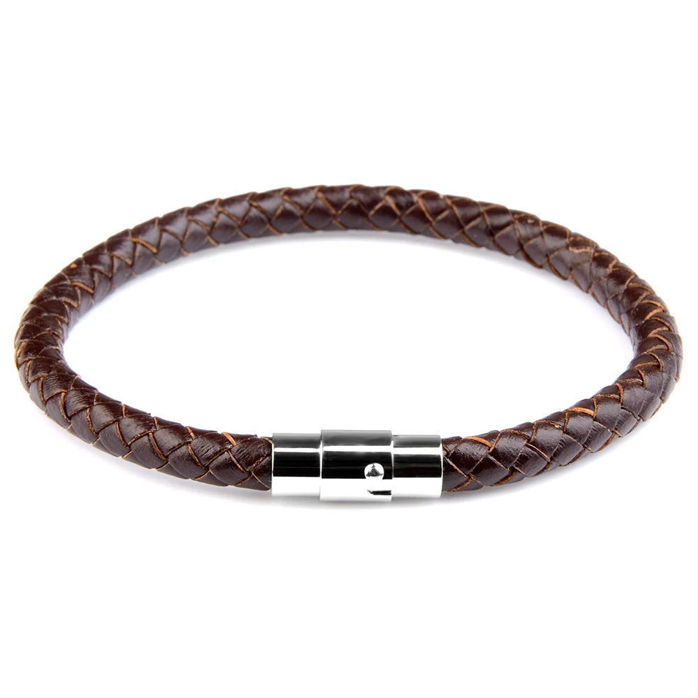 New Genuine Leather Braided Bracelet for Men - Handmade, Brown & Black