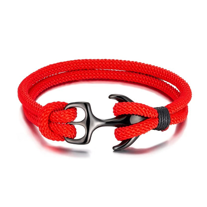 Men Stylish Anchor Bracelets with Double-Strand Rope and Steel Buckle