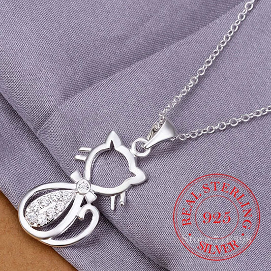 Vintage Bijoux Crystal Cat Pendant Necklace for Women