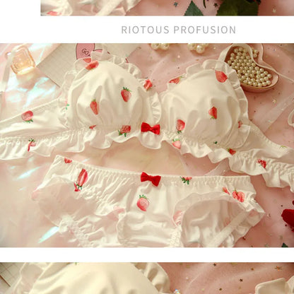 Strawberry Bra & Panties Set – Kawaii Lolita Soft Milk Silk Lingerie