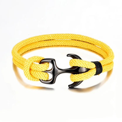 Men Stylish Anchor Bracelets with Double-Strand Rope and Steel Buckle