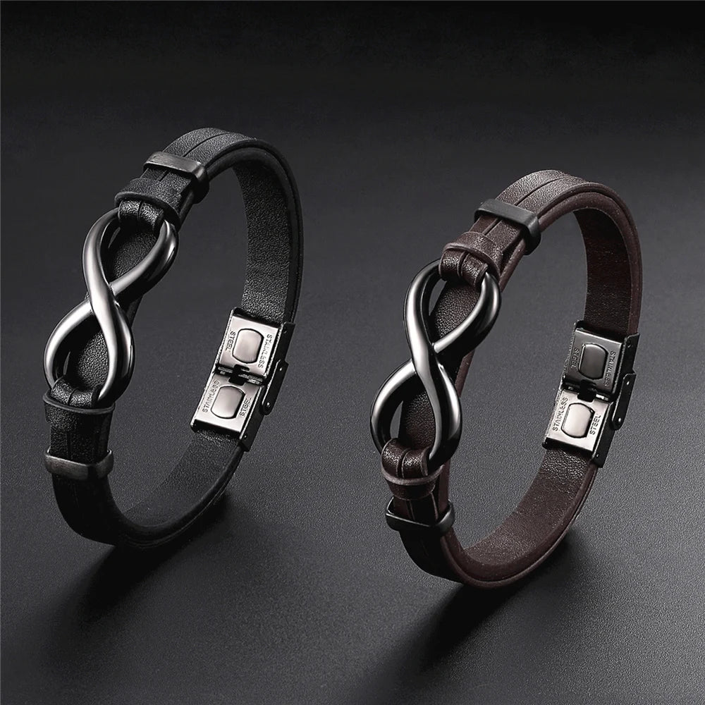 8 Words Charm Leather Bracelet for Men | Hiphop Fashion Stainless Steel Multi-layer Bangle