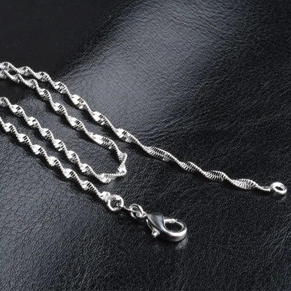 New 2mm 925 Sterling Silver Water Ripple Necklace for Women