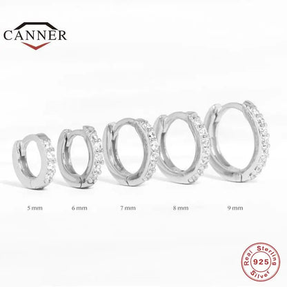 CANNER Real 925 Sterling Silver Ear Hoop Piercing Earrings for Women 6mm 7mm 8mm 9mm Geometric Round Huggie Earings Fine Jewelry