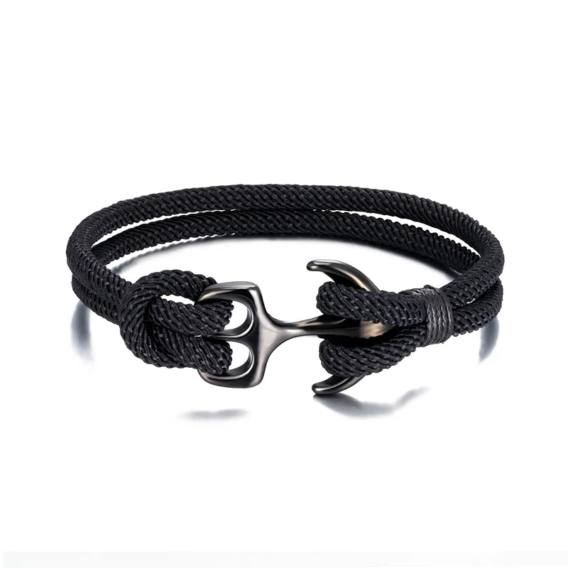 Men Stylish Anchor Bracelets with Double-Strand Rope and Steel Buckle