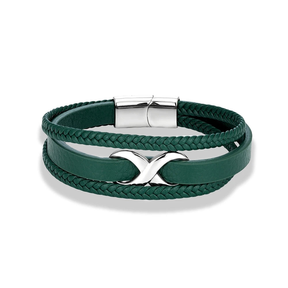  Elegant green leather bracelet with a silver clasp, designed with a durable leather band for a sophisticated look.