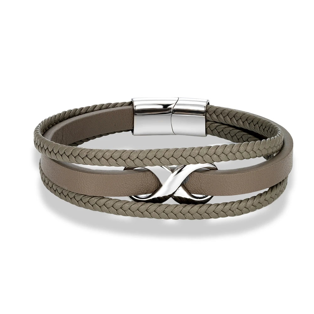  Elegant gray leather bracelet with a silver clasp, designed with a durable leather band for a sophisticated look.