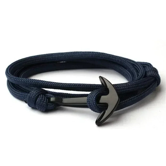 Navy anchor bracelet featuring a stylish black clasp, perfect for nautical-themed accessories.