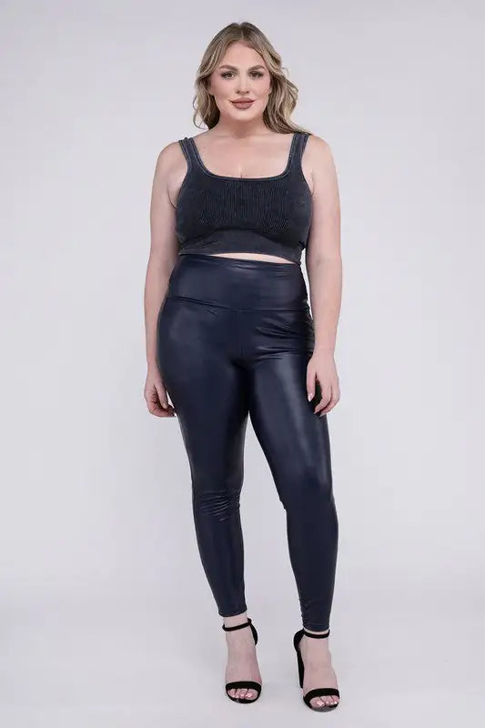 Stylish Plus High Rise Faux Leather Leggings