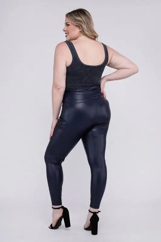 Stylish Plus High Rise Faux Leather Leggings