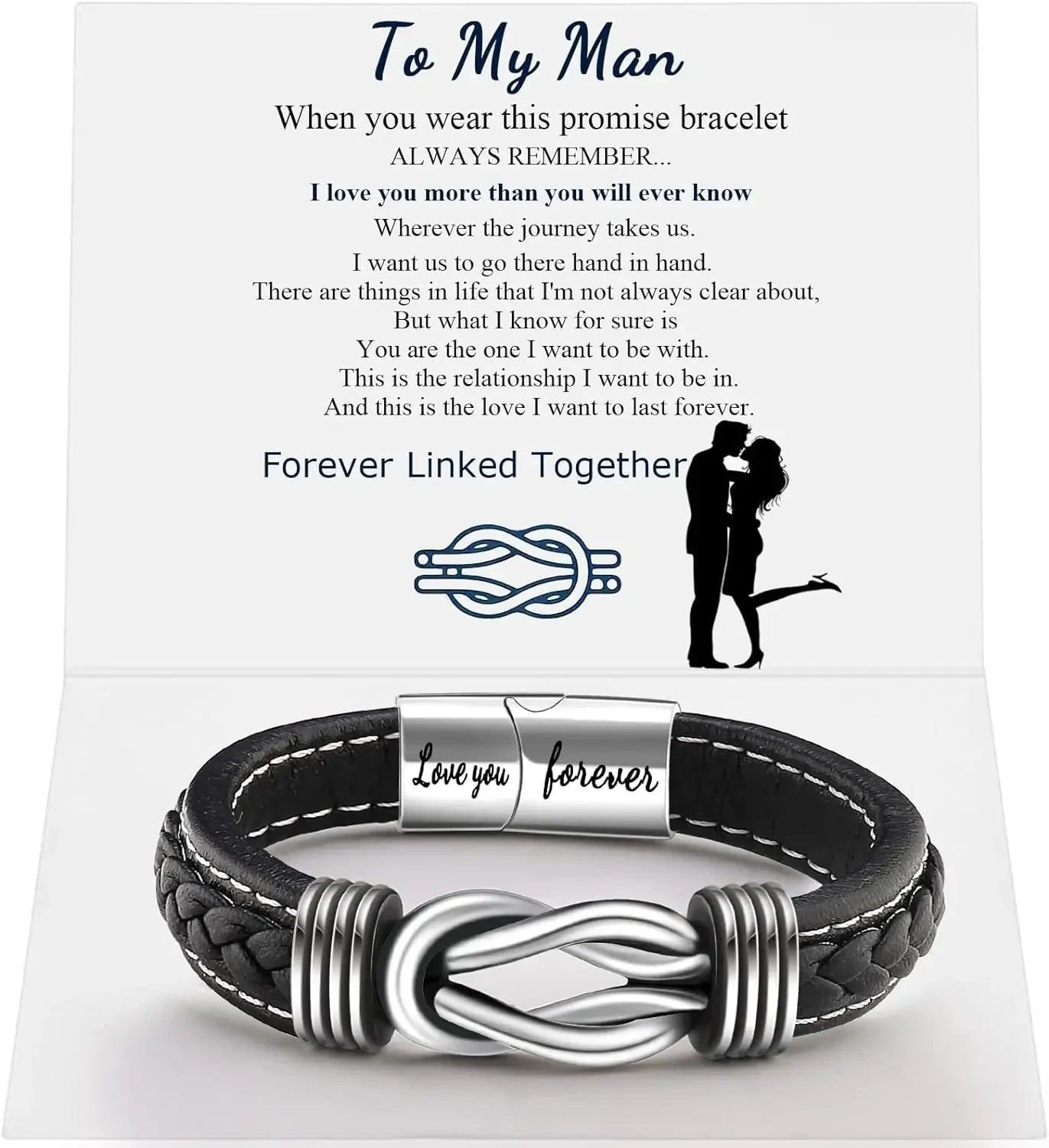 A stylish leather bracelet designed as a gift for him, featuring a heartfelt message for a special man in your life.