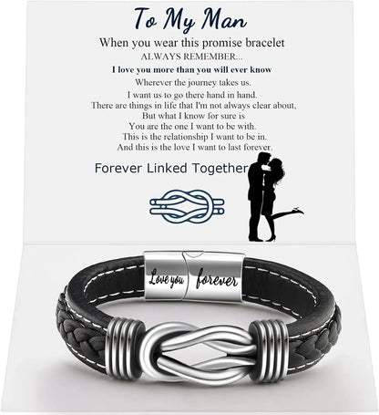 A stylish leather bracelet designed as a gift for him, featuring a heartfelt message for a special man in your life.