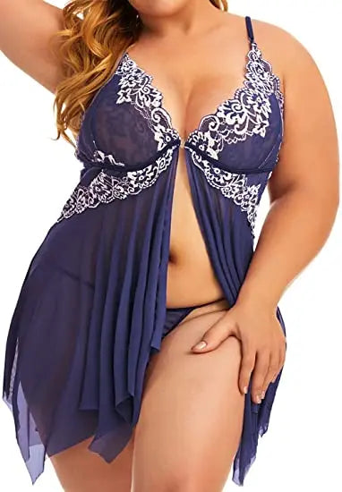 Plus Size Lace Babydoll Chemise Nightgown Set - Flattering V-Neck Lingerie
