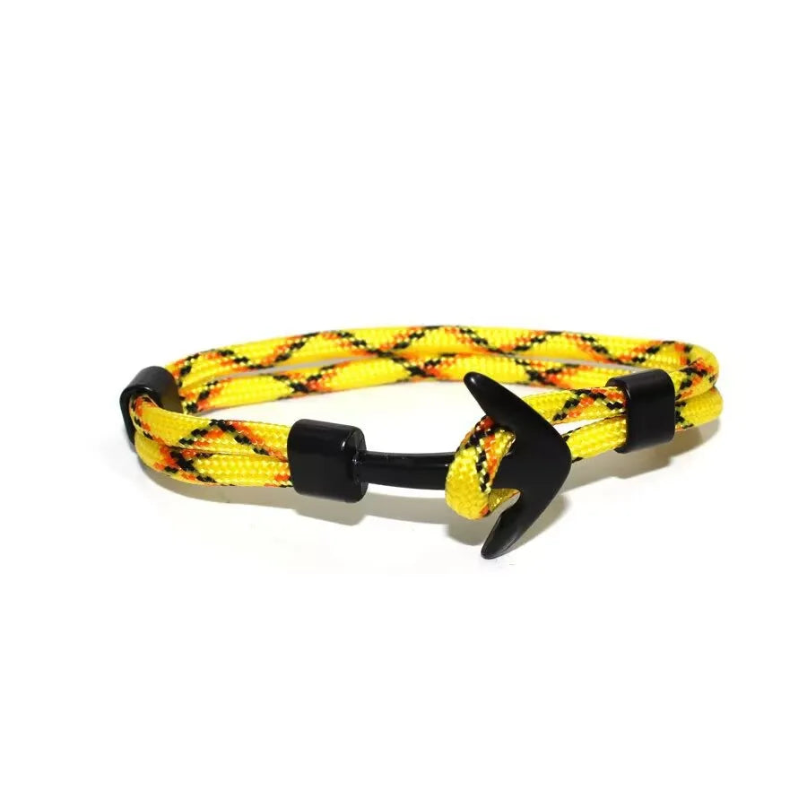 Woven Multilayer Black Anchor Bracelet for Men