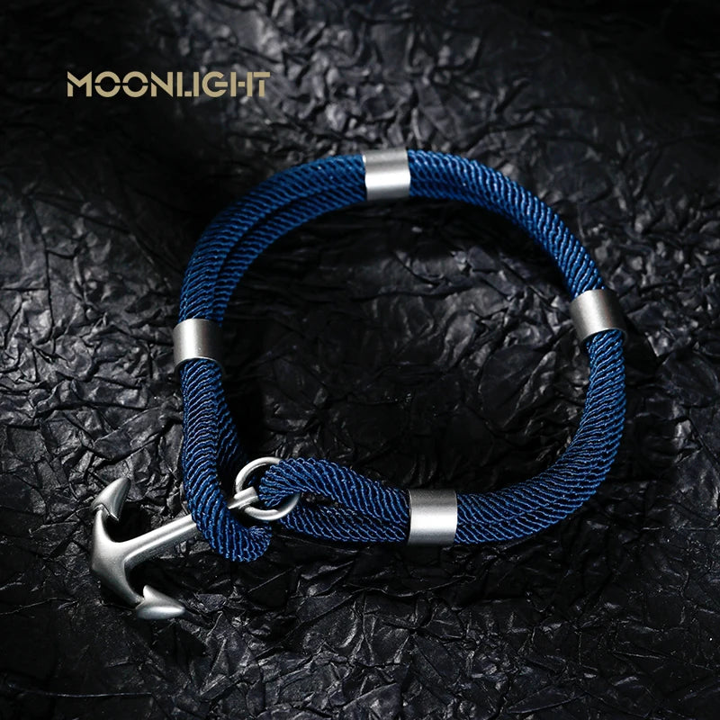 Stylish Anchor Bracelet for Men with Double Layer Blue Rope