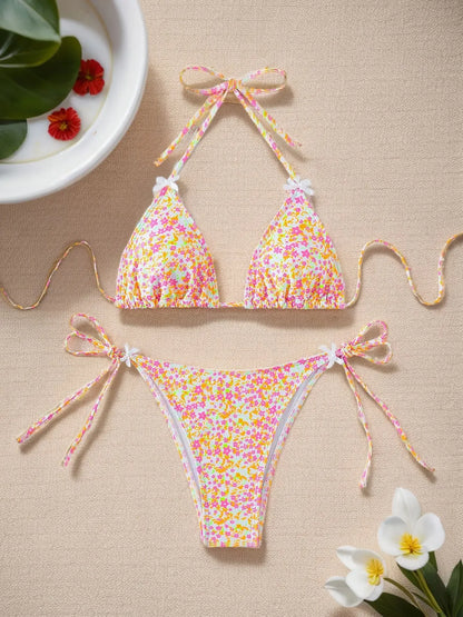 Colorful bikini set with floral pattern