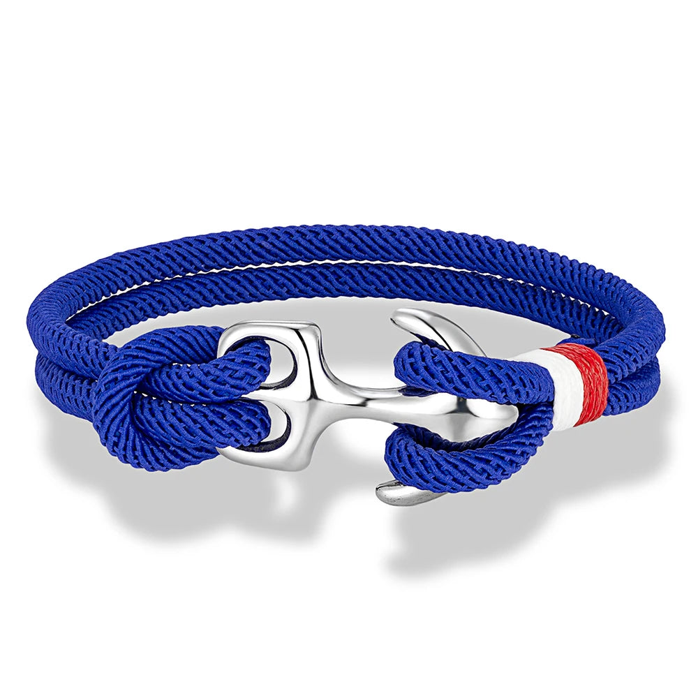 Double Strand Men's Anchor Bracelets with Nautical Survival Rope Stainless Steel Anchor Buckle