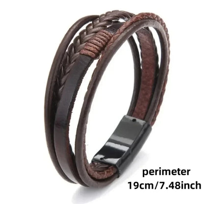 Delysia King Trendy Leather Braided Bracelet with Alloy Magnetic Clasp for Men