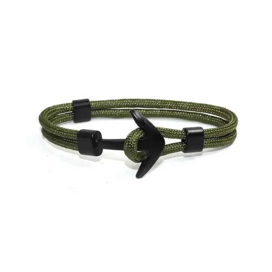 Woven Multilayer Black Anchor Bracelet for Men