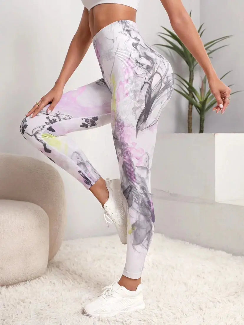 Tie Dyed Peach Hip Yoga Pants with High Waist, Seamless, Booty Lifting Leggings