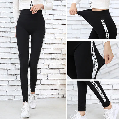 New Classic High Waist Striped Cotton Leggings for Women