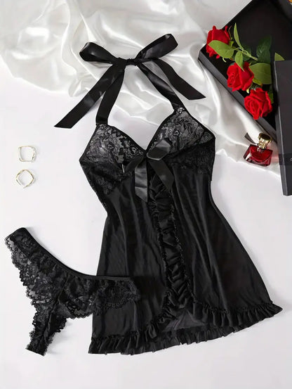 Transparent Lace Lingerie Set - Alluring Bra & Panty Ensemble