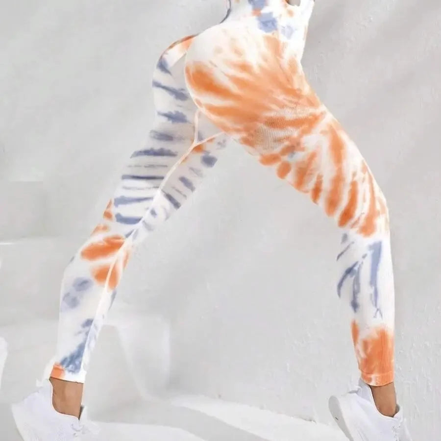 Tie Dyed Peach Hip Yoga Pants with High Waist, Seamless, Booty Lifting Leggings