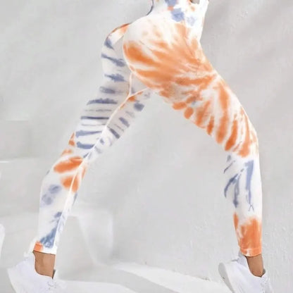 Tie Dyed Peach Hip Yoga Pants with High Waist, Seamless, Booty Lifting Leggings