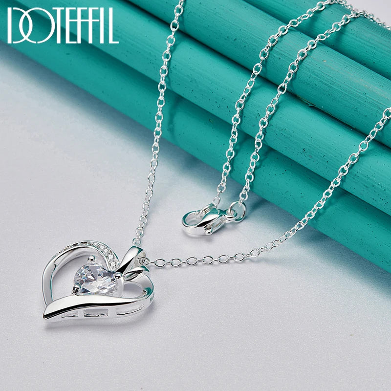 DOTEFFIL 925 Sterling Silver Heart Pendant Necklace for Women - 16-30 Inch Chain with AAA Zircon, Perfect for Wedding and Engagement