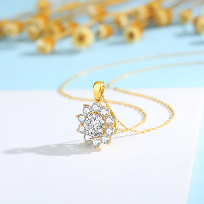 18k Gold Moissanite Necklace with Flower Pendant