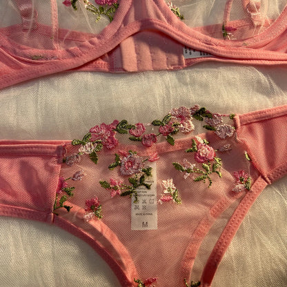 Floral Embroidered Sheer Bra & Panty Set – Sexy Exotic Lingerie