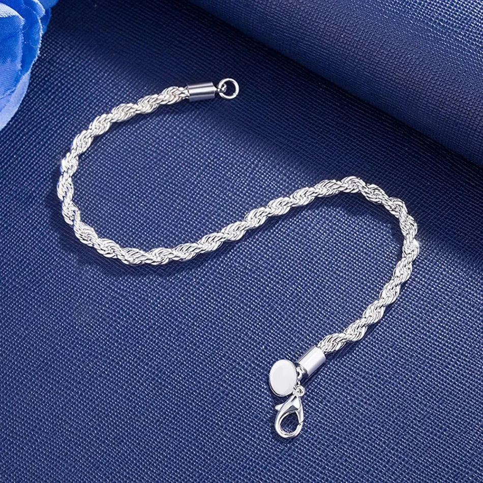 925 Sterling Silver Unisex 4mm Rope Chain Bracelet