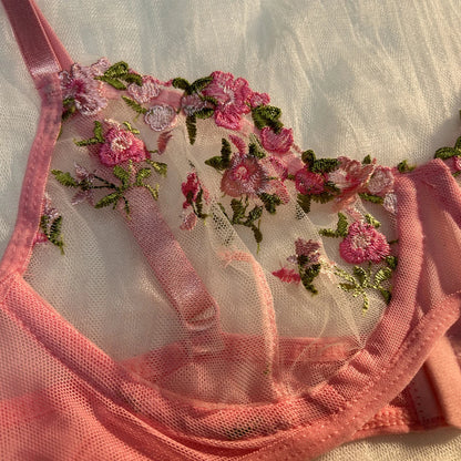 Floral Embroidered Sheer Bra & Panty Set – Sexy Exotic Lingerie