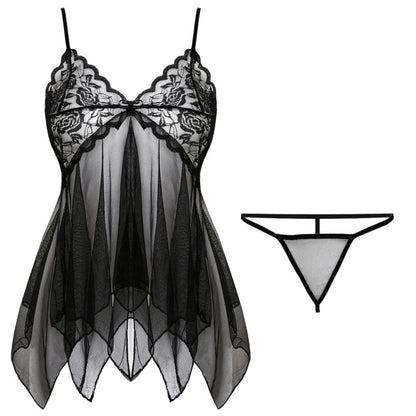 Silk Lace Babydoll Nightdress – Sleeveless V-Neck Sexy Lingerie