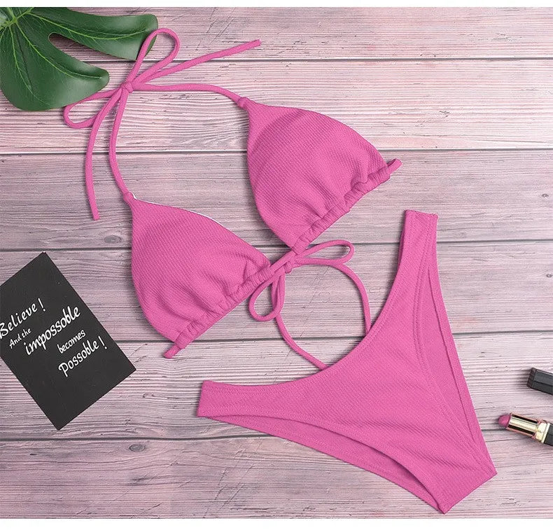 Monochrome Low-Waist Bikini Set