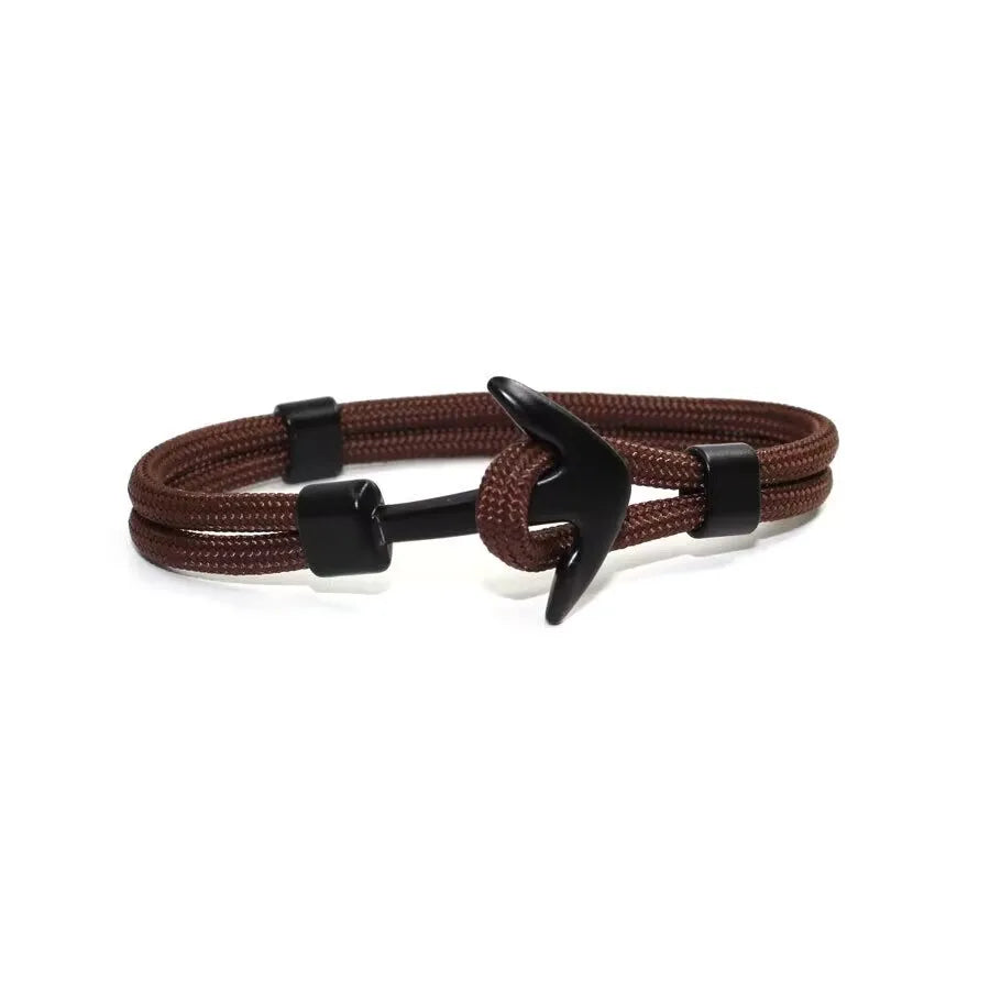 Woven Multilayer Black Anchor Bracelet for Men