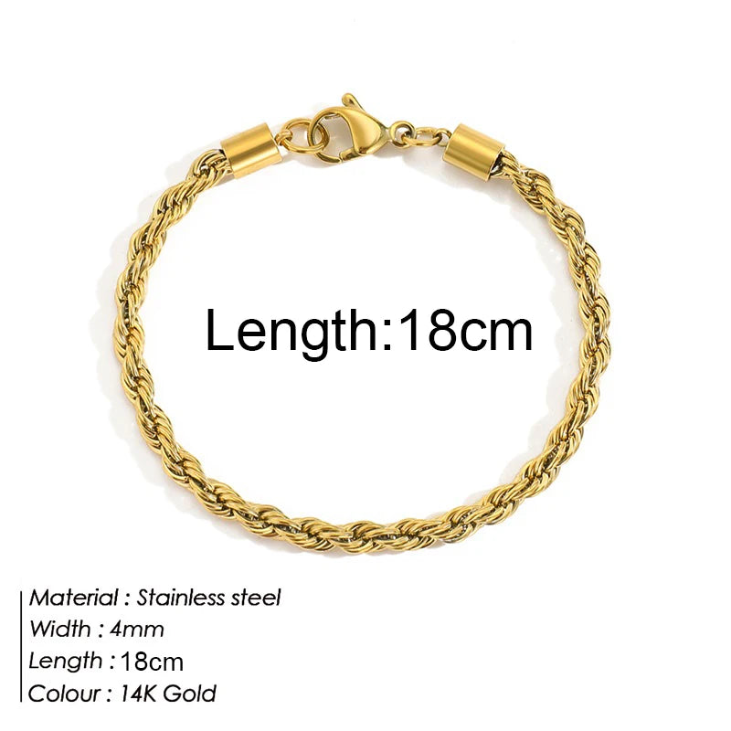 Gold Color Stainless Steel Twist Cuban Eternity Bracelet for Women